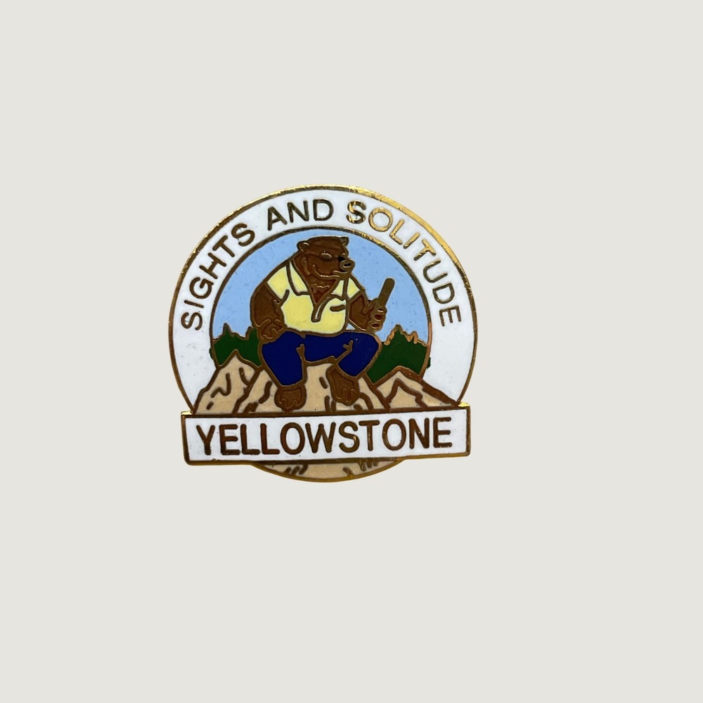 Vintage Yellowstone Sights and Solitude Bear Enamel Pin National Park Souvenir